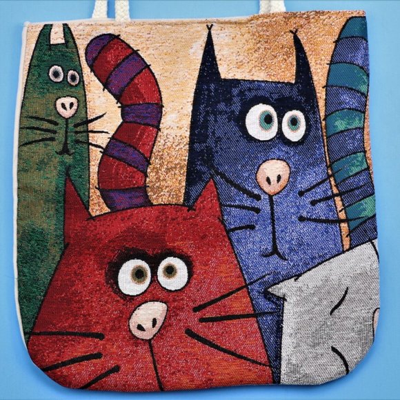 Unbranded Handbags - Tapestry Bag Tote Cats Shopping Beach Gym Shoulder 16"x 15" Unique Design New